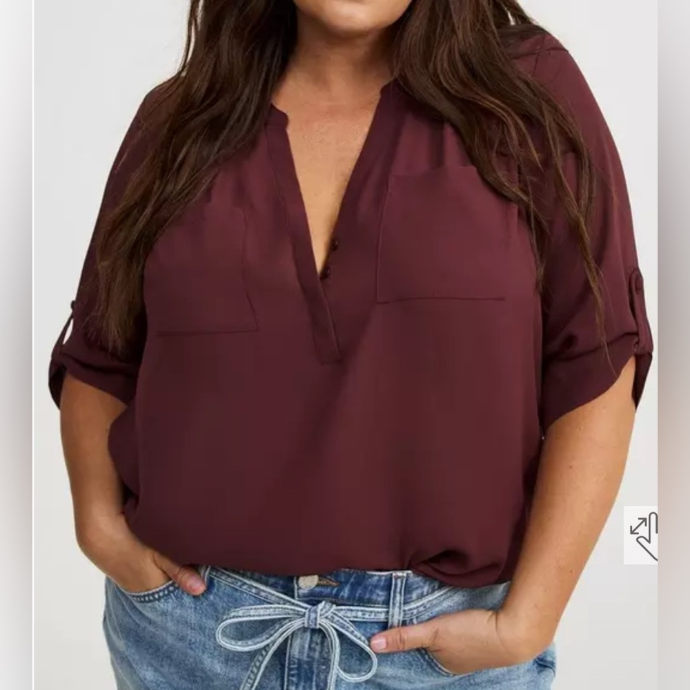 Torrid Burgundy Harper 3/4 Sleeve Pullover Blouse Sz 4X